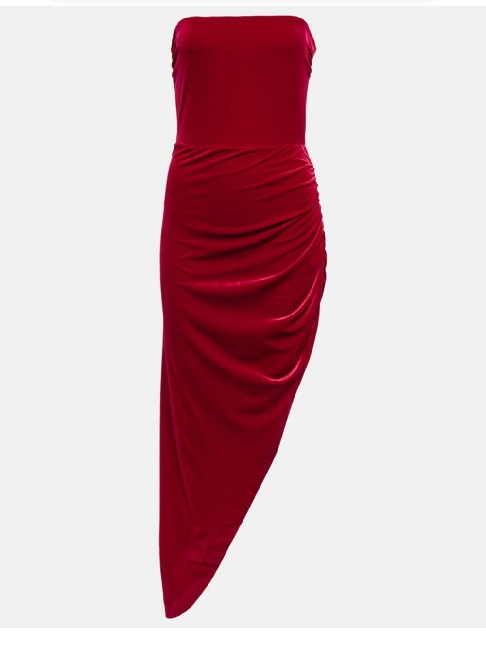 Norma Kamali Red Strapless Asymmetric Ruched Dress size XS NEVER WORN